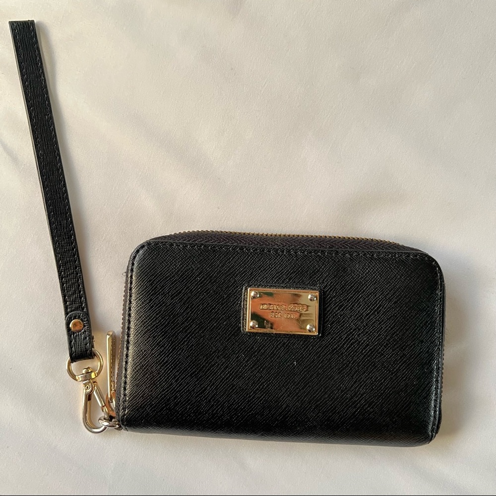 Michael Kors black wristlet with gold hardware
